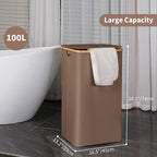 26 Gal Laundry Basket with Lid and Net Bag, Tall Laundry Hamper with Bamboo - Image 7
