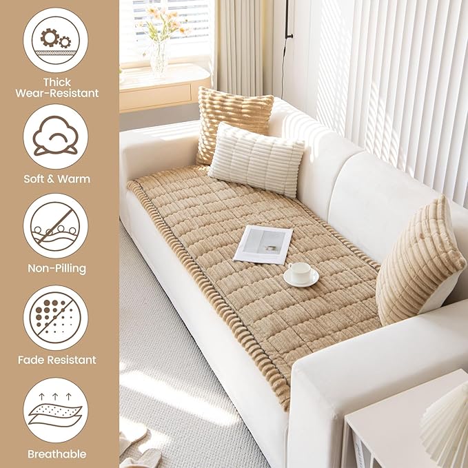 OTOB Couch Cover for Dogs Washable, Non Slip Plush Sofa Covers for 3 Cushion - Image 2