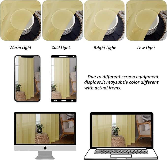 Chyhomenyc Yellow Sheer Curtains 78 Inches Long 2 Panels Set - Image 3