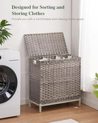 Laundry Hamper with Lid 132 L, Clothes Hamper with Lid, Handwoven Rattan - Image 6
