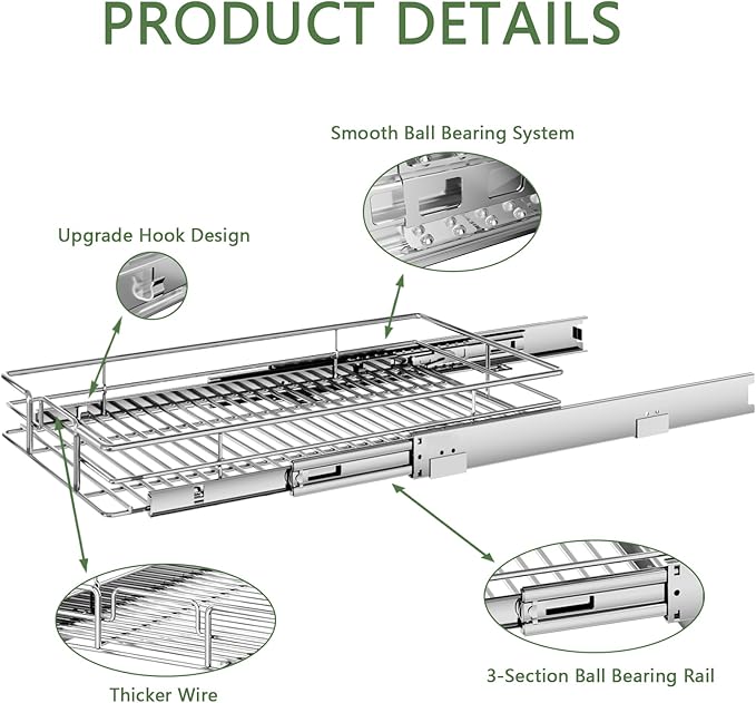 Pull Out Cabinet Organizer 12½" W x 21½" D, Heavy Duty Cabinet Pull Out Shelves - Image 7