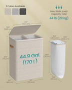 SONGMICS Laundry Basket, 44.9 Gal. Laundry Hamper, 2 Compartments, Easy Assembly - Image 5