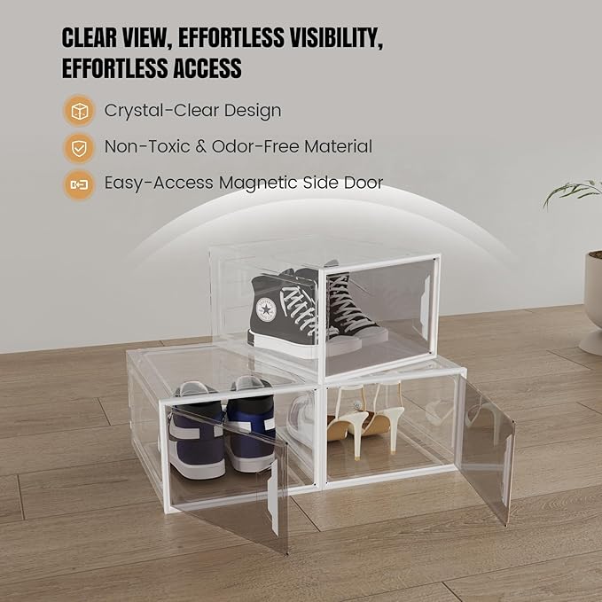 Shoe Storage Boxes Stackable, X-Large Plastic Clear Shoe Organizers - Image 4
