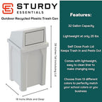 32 Gallon Square 100% Recycled Plastic Heavy Duty Outdoor Trash Can - Image 2