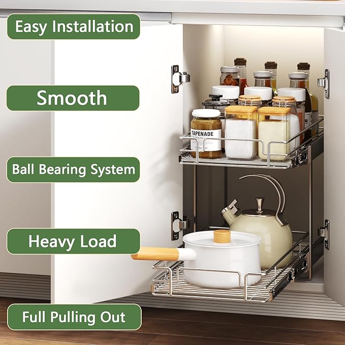 2 Tier Individual Pull Out Cabinet Organizer 13½" W x 21½" D, Heavy Duty - Image 2