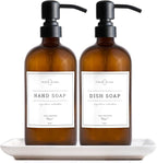 Vine Creations Amber Glass Soap Dispenser, 2 Pack Kitchen Soap Dispenser Set by VineCreations