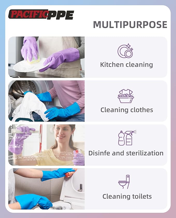 PACIFIC PPE 4 Pairs Reusable Dishwashing Cleaning Gloves, Cotton Liner - Image 5