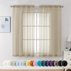 Chyhomenyc Taupe Sheer Curtains 54 Inch Long 2 Panels, Light Filtering Rod by Chyhomenyc