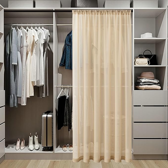 Tollpiz Sheer Door Curtains Closet Linen Textured Curtain Sheers Doorway Light - Image 3