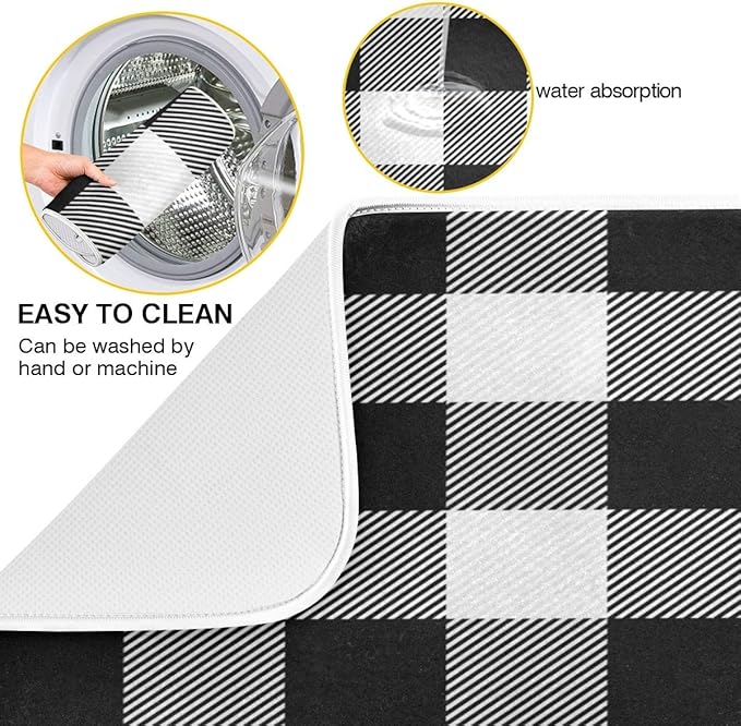 White and Black Buffalo Plaid Dish Drying Mat 18x24 - Image 2