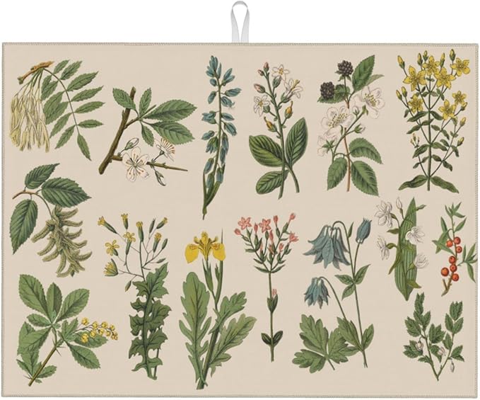 Vintage Color Plants Herbs Floral Microfiber Dish Drying Mat by GOCGRVOfficialOnline