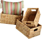 Water Hyacinth Wicker Baskets for Organizing, Rectangular Wicker Baskets - Image 3