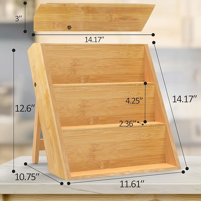 Bamboo Spice Rack Organizer for Kitchen Counter, 3 Tier Foldable Spice Shelf - Image 6