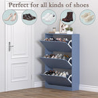 Shoe Cabinet with 3 Flip Drawers, Hidden Wood Shoe Cabinet, Freestanding Shoe - Image 4