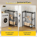 BORISI Broom And Mop Holder, Movable Broom Closet Storage Cabinet, Cleaning Cart - Image 4