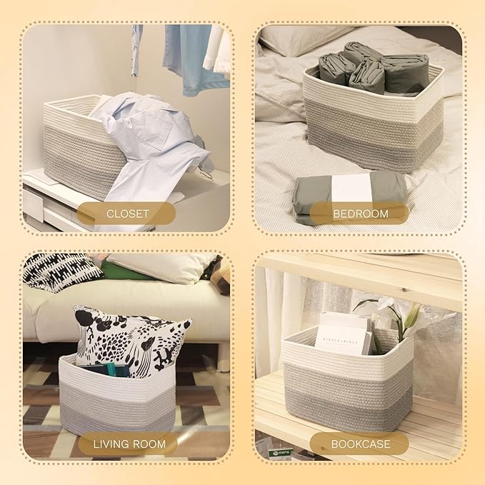 Hopegiver Woven Storage Baskets 15x11x10 Inch, 1 Pack Collapsible Cube Storage - Image 7