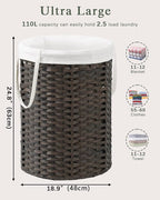 Laundry Basket Round Rattan Laundry Hamper 29.1 Gal Handwoven Large Wicker - Image 5