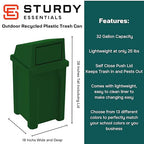 32 Gallon Square 100% Recycled Plastic Heavy Duty Outdoor Trash Can - Image 2