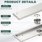 uxcell Rectangular Shower Drain, Brushed 304 Stainless Steel Odor-Proof Floor - Image 3