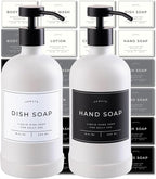 16oz Glass Soap Dispenser with Stainless Steel Pump, 21 Waterproof Labels by Verute