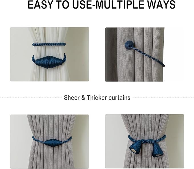 Magnetic Curtain Tiebacks 4 Pack Outdoor Rope Curtain Tie Backs Decorative - Image 5