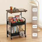 Rolling Cart with Wooden Tabletop 3-Tier Metal Utility Rolling Cart Storage - Image 3