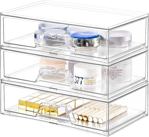 3 Pack Stackable Makeup Organizer, 12.1''L Acrylic Bathroom Organizer and by Stebopum