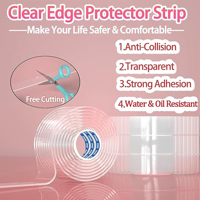 Clear Soft Corner Protectors for Furniture Strip, 0.8in x13FT, Sharp Edge & - Image 3