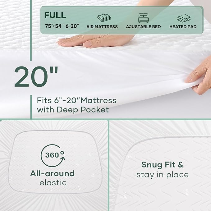 OhGeni 100% Waterproof Mattress Protector, Full Size Mattress Pad, Fits 6"-20" - Image 5