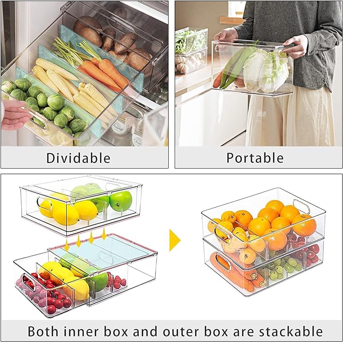 MineSign 4 pack Stackable Refrigerator Organizer Bins Pull-Out Drawers - Image 4