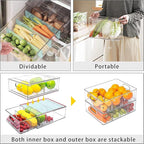 MineSign 4 pack Stackable Fridge Drawers Pull-Out Bins Divided Produce Saver - Image 4