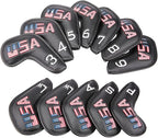 Golf Builder Black Leather USA Golf Club Iron Wedge Head Covers Fit All Brands by Golf+Builder