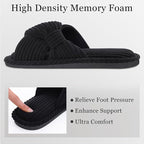 Evshine Summer House Slippers for Women Corduroy Cross Bow Indoor Slippers Open - Image 4