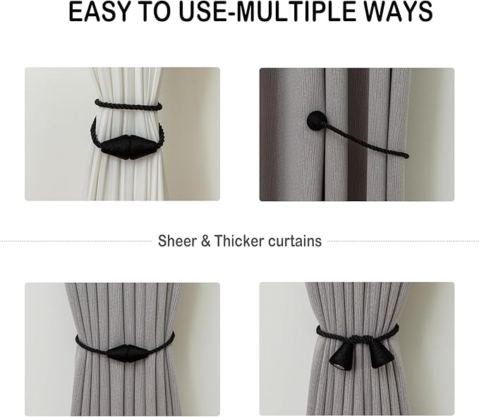 Magnetic Curtain Tiebacks 6 Pack Outdoor Rope Curtain Tie Backs Decorative - Image 5