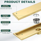 uxcell Rectangular Shower Drain, Brushed 304 Stainless Steel Odor-Proof Floor - Image 3