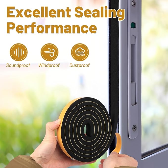 Weather Stripping Soundproof 1 in x 1/2 in, Weatherproof Foam Insulation Tapes - Image 2