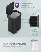 SONGMICS Kitchen Trash Can, 13 Gallon Stainless Steel Garbage Can, - Image 4