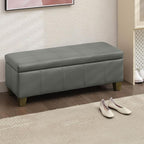 Grey Faux Leather Ottoman with Storage, Rectangular Extra Long Storage Bench - Image 8