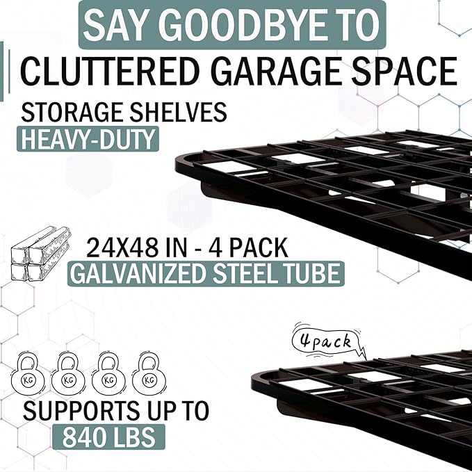4-Pack 2x4ft Garage Wall Shelving, 4 Shelf Total 16 ft Garage Shelving Wall - Image 3