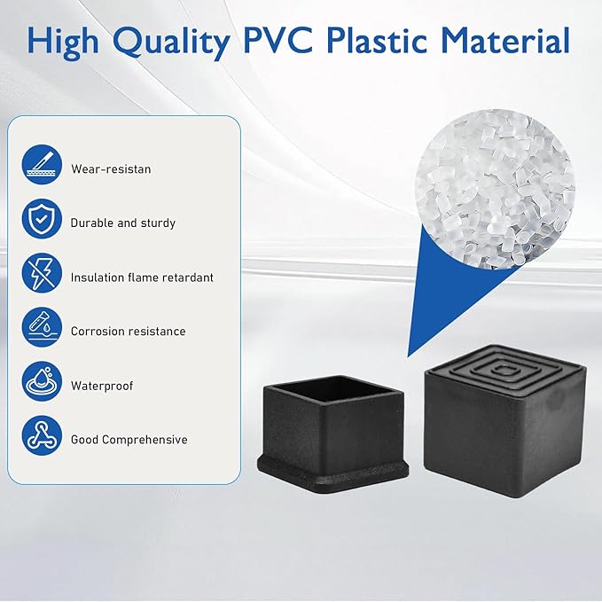 32 Pcs 3/4" x 3/4" Square Rubber Chair Leg Caps, PVC Table Leg Covers, Flexible - Image 3