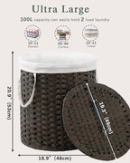 Laundry Hamper with Lid Wicker Laundry Hamper Round 26.5 Gal Laundry Basket - Image 4