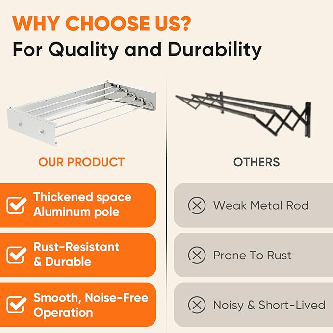 Clothes Drying Rack 20 inches Foldable Wall Mount Laundry Rack Folding Indoor - Image 3