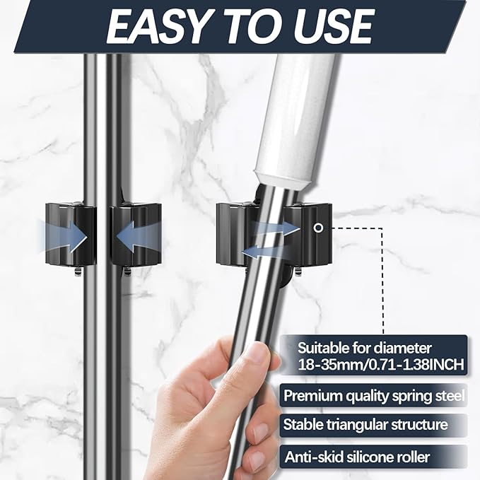 3-H Stainless Steel Broom Holder Wall Mount 30-Pack- Heavy Duty Mop Organizer - Image 5