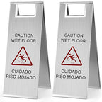Kigley 2 Pcs Wet Floor Sign, 24 Inch Stainless Steel Caution Wet Floor Sign by Kigley