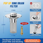 2PC Bathroom Sink Stopper Hair Catcher, Pop Up Sink Drain Filter - Image 4