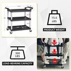 Plastic Utility Carts with Wheels, 3-Tier Rolling Service Cart, 300 lbs Heavy - Image 2