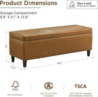 HUIMO Faux Leather Storage Ottoman Bench 50.3 Inch Extra Long PU Upholstered - Image 2