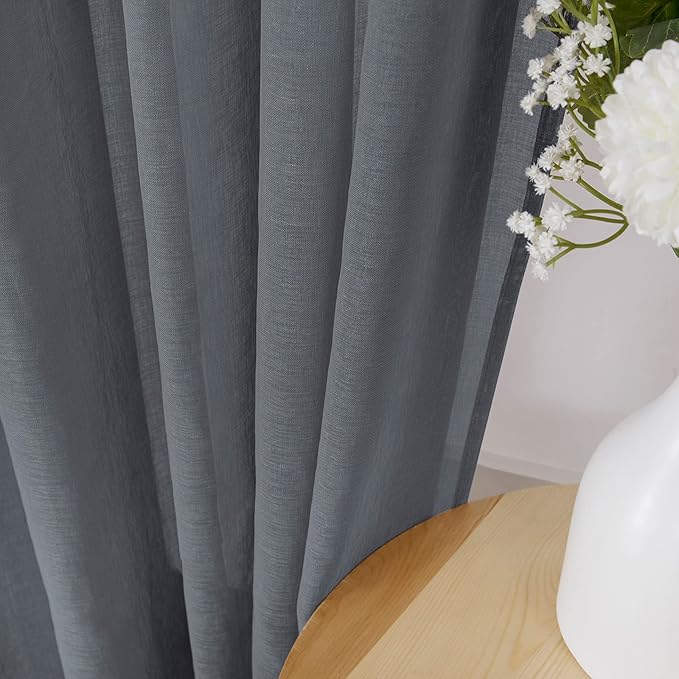 Tollpiz Short Sheer Curtain Linen Textured Bedroom Curtains Sheer Light - Image 3