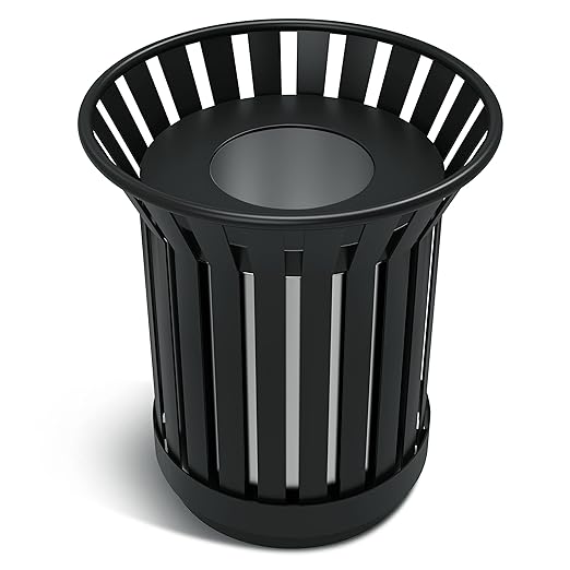 17Gallon Round Large Outdoor Trash Can, Heavy Duty Metal Slatted Garbage Can by Gaonala