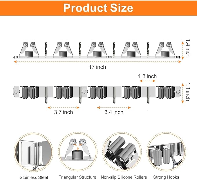 2 Pack Mop and Broom Holder Wall Mount, Non-slip Broom Hanger Wall Mount - Image 5